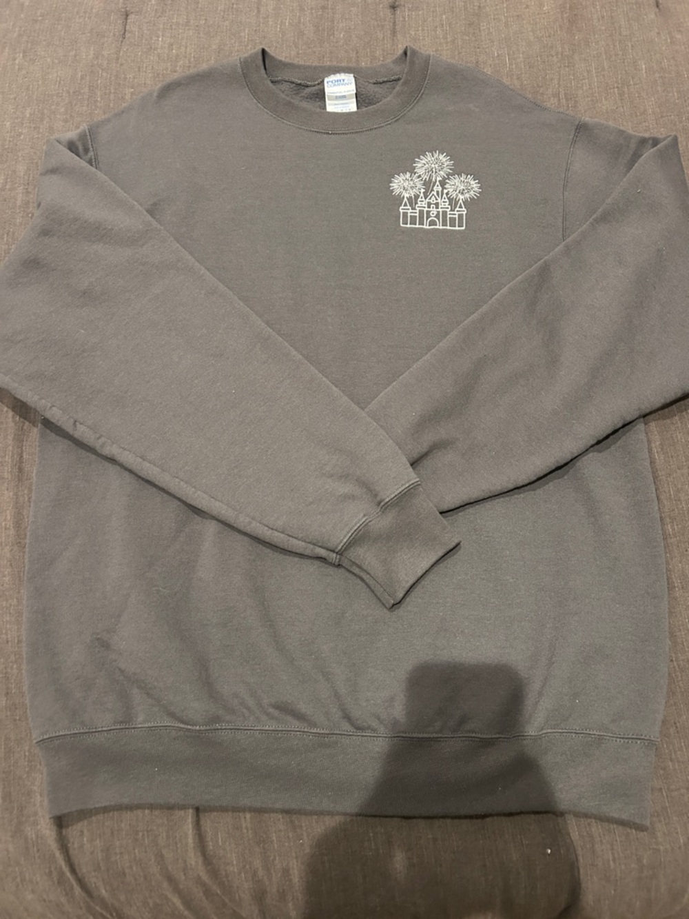 Embroidered Disney Fireworks Castle Gray Crewneck